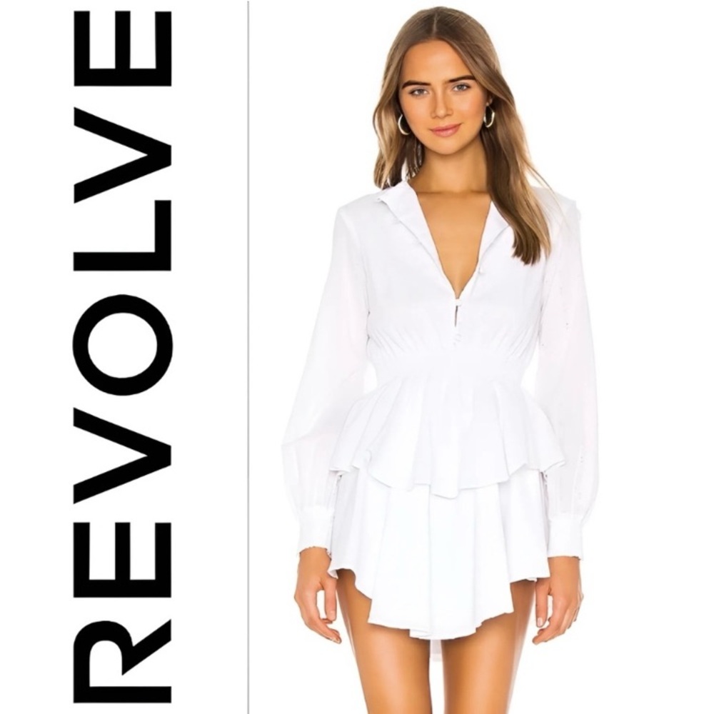 THE JETSET DIARIES x REVOLVE White Eyelet Long Sleeve Tiered Mini Dress M